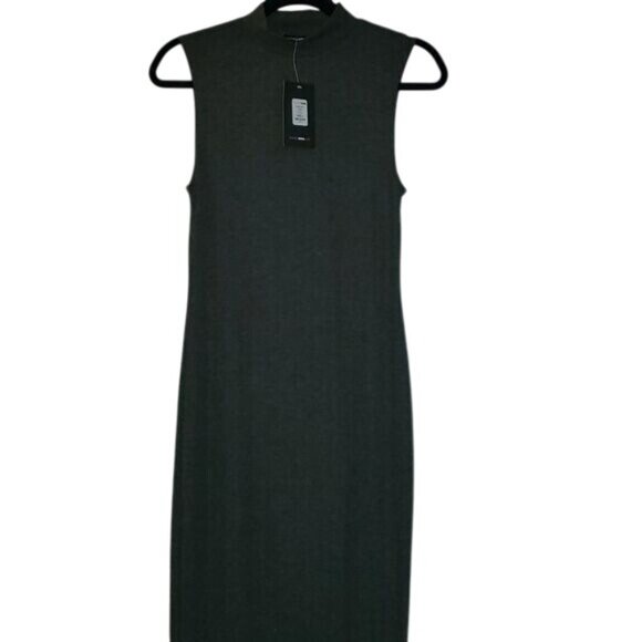 FASHION NOVA BROWN STRETCH MIDI DRESS LARGE Sexy Bodycon Tight Classic Basic Y2K - Picture 1 of 6